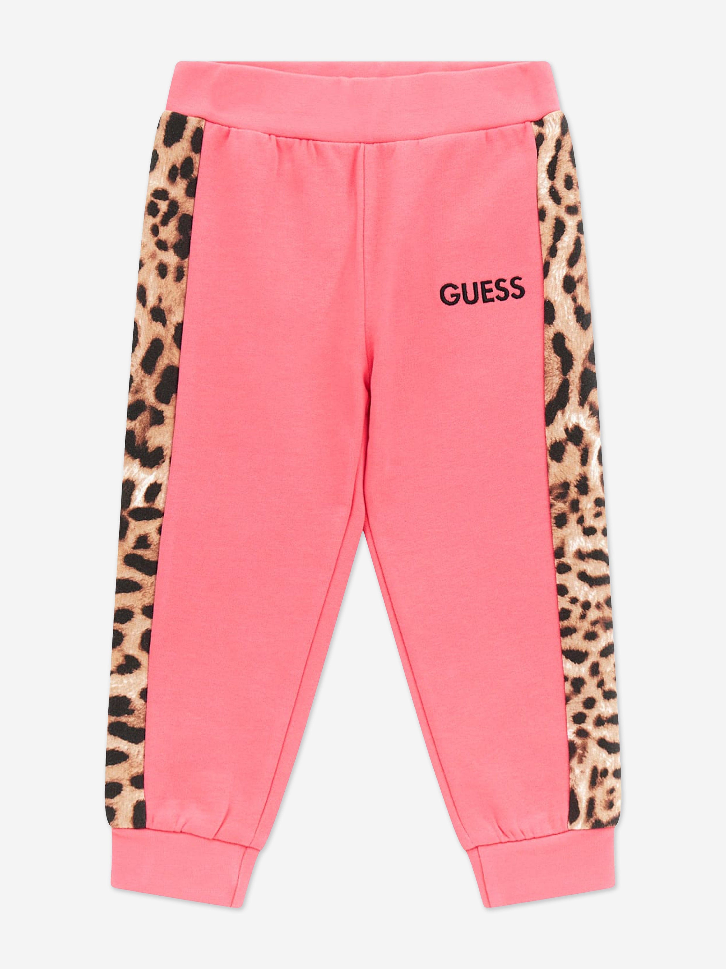Girls Leopard Trim Joggers in Pink