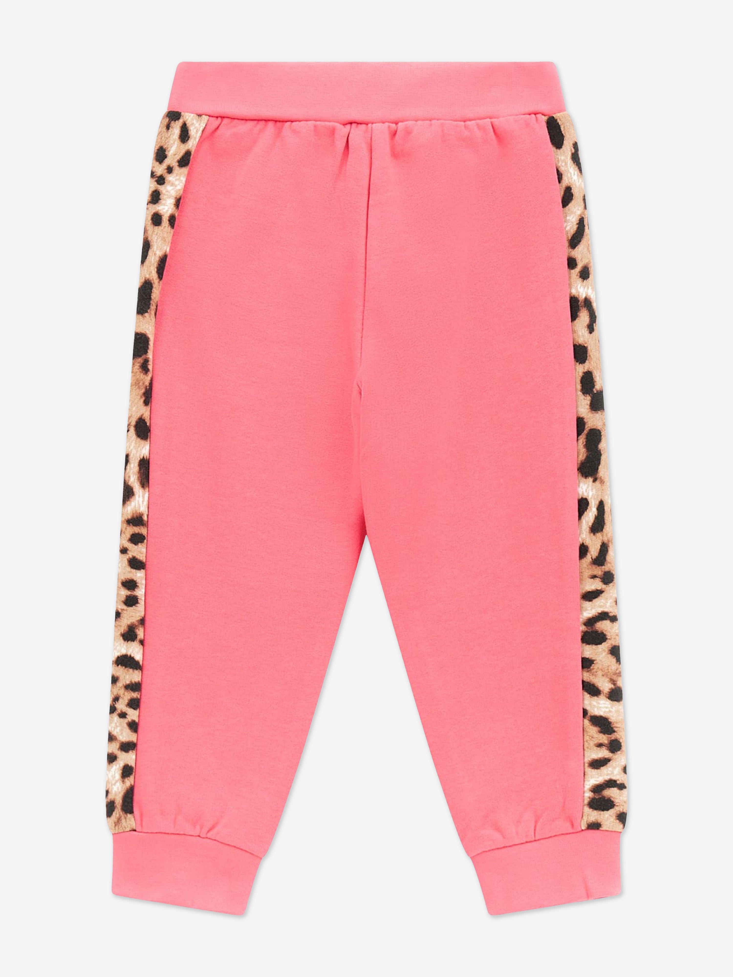 Girls Leopard Trim Joggers in Pink