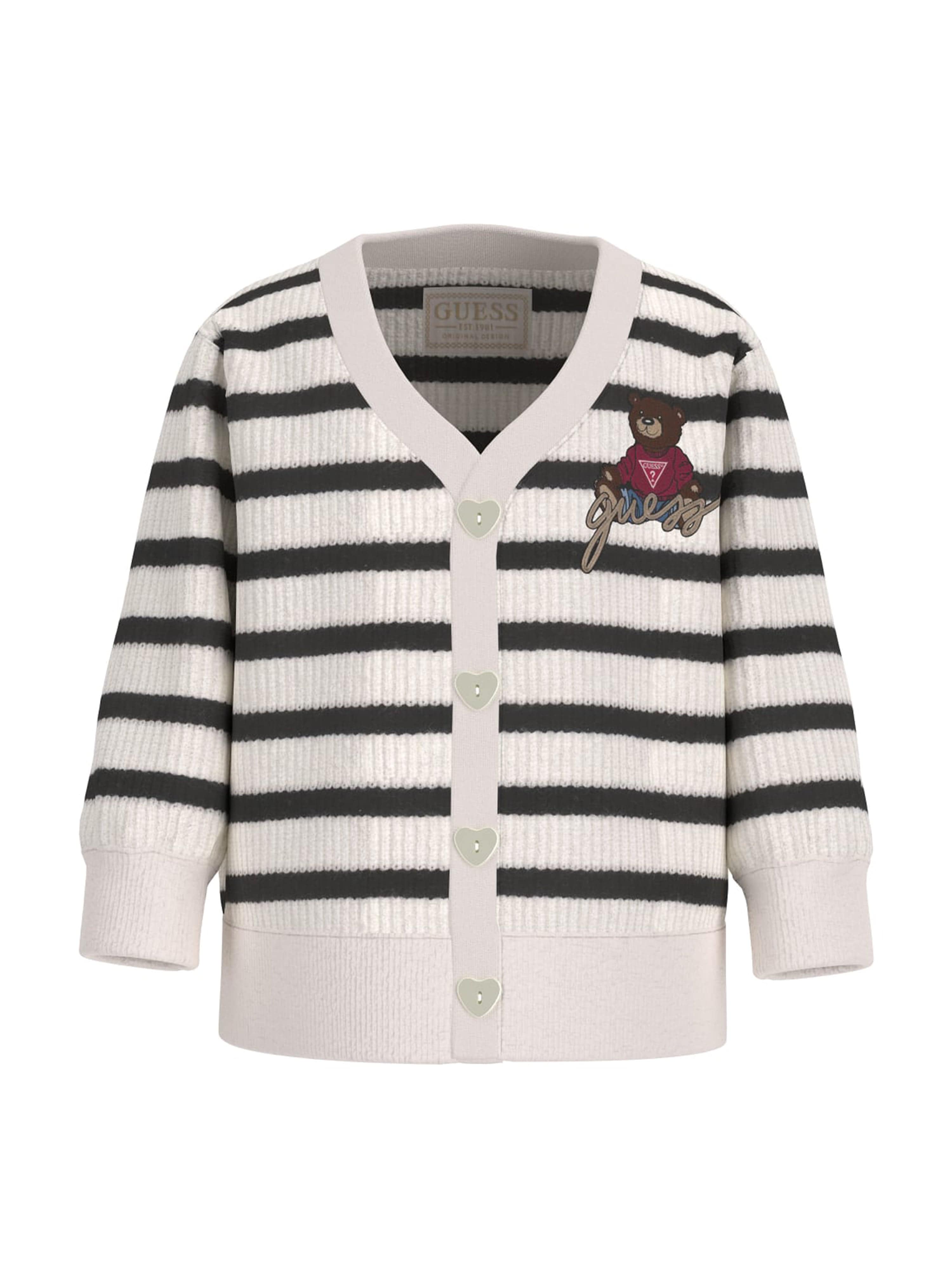 Girls Striped Teddy Bear Cardigan in White