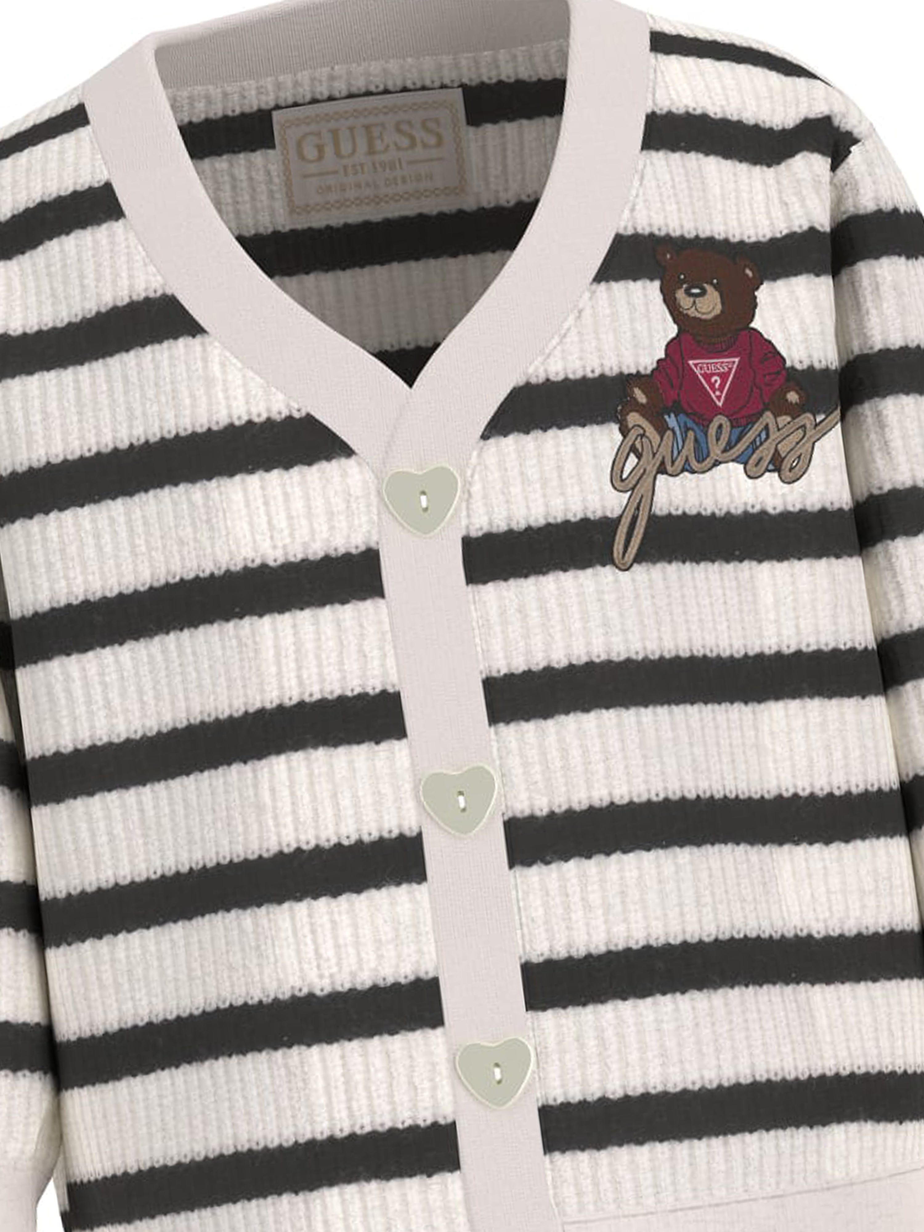 Girls Striped Teddy Bear Cardigan in White