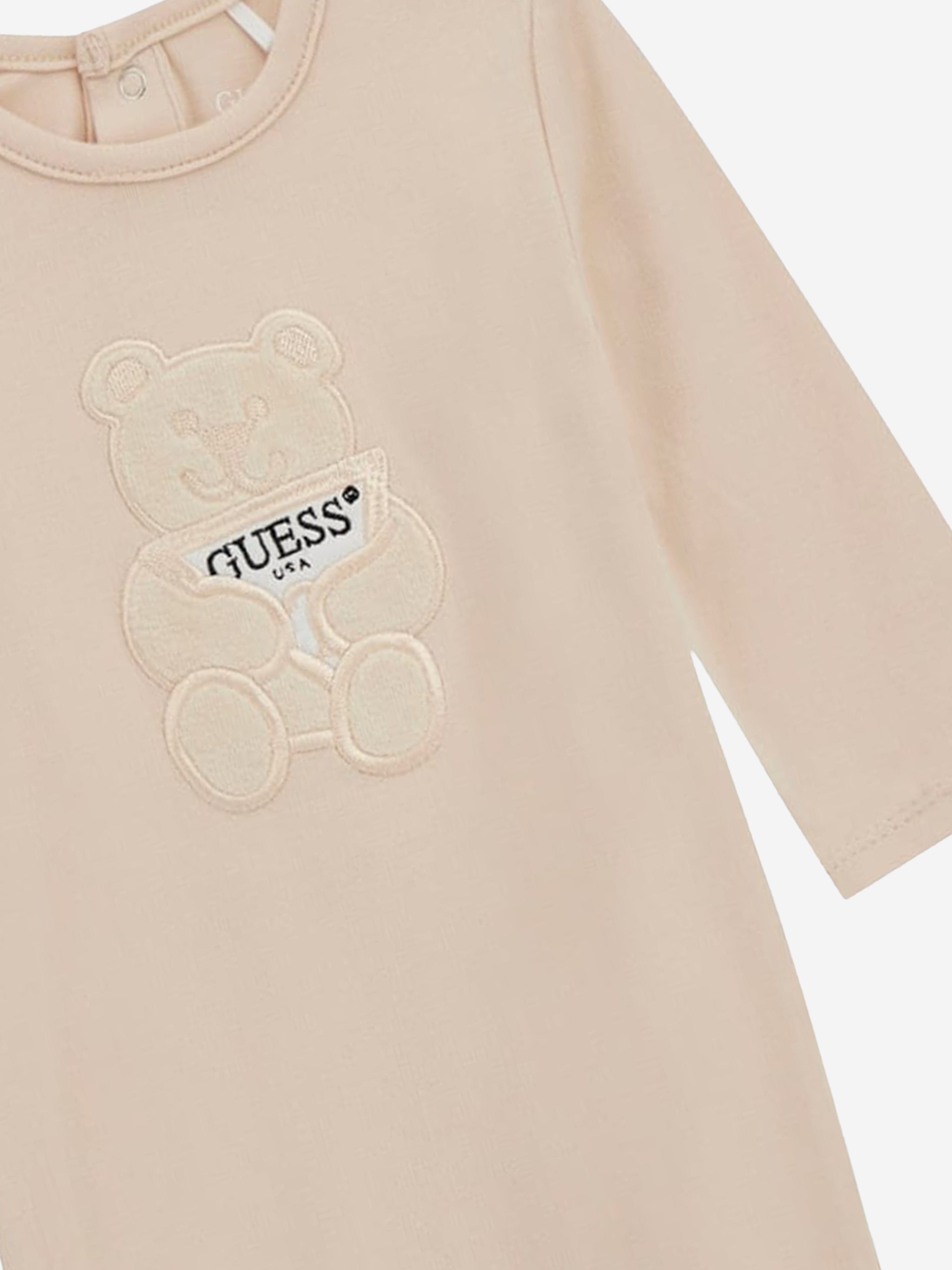 Baby Embroidered Bear Babygrow in Beige
