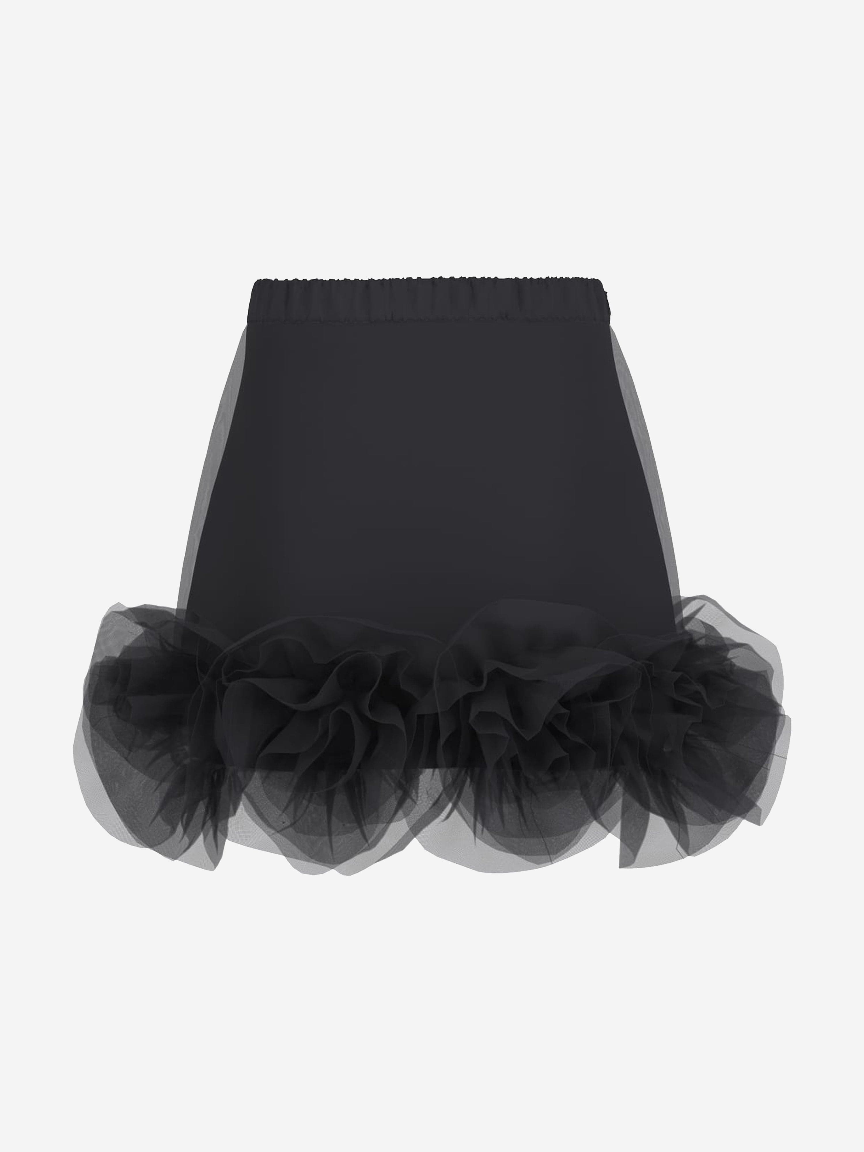 Girls Tulle Midi Skirt in Black