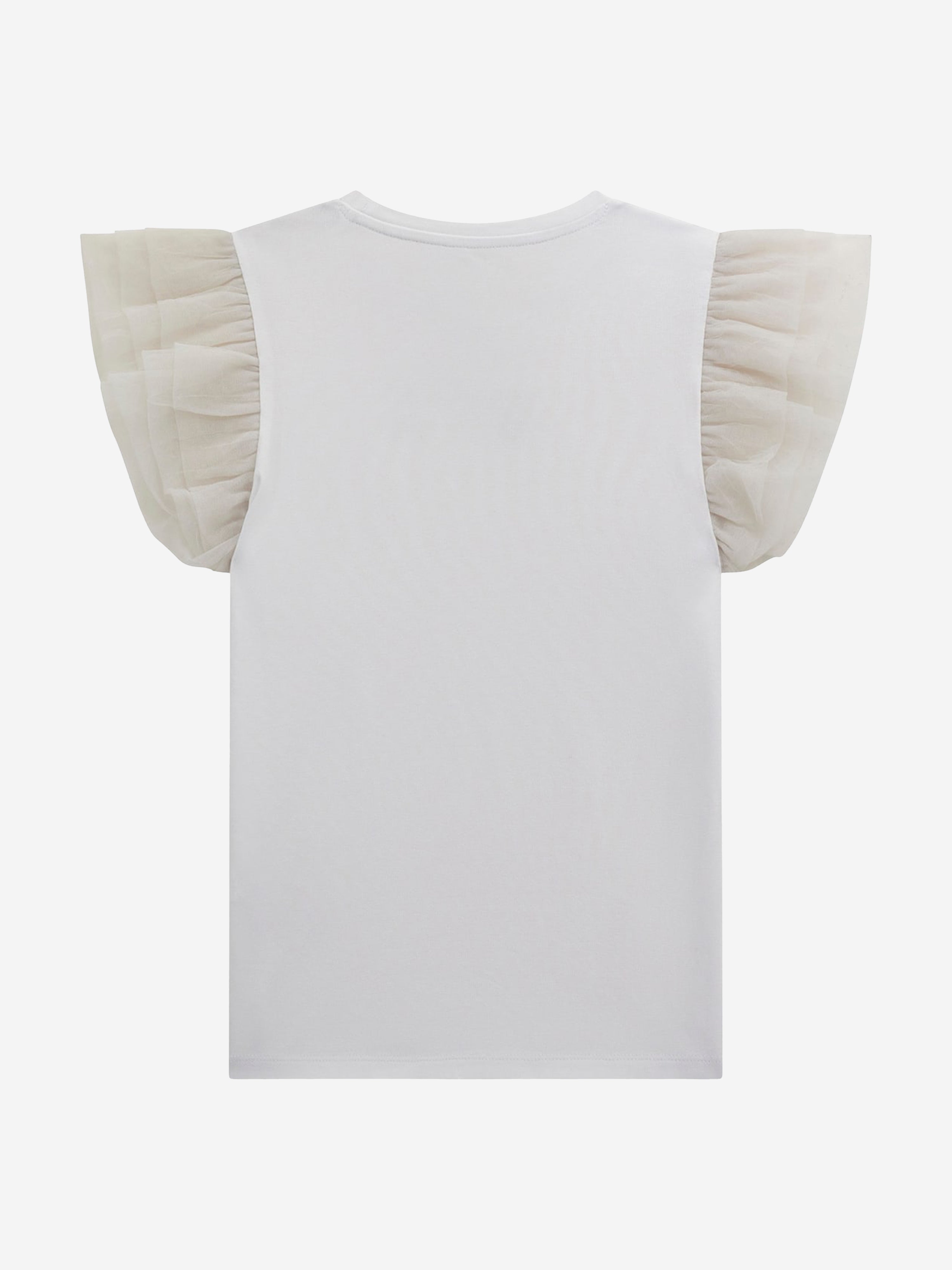 Girls Tulle Sleeve T-Shirt in White