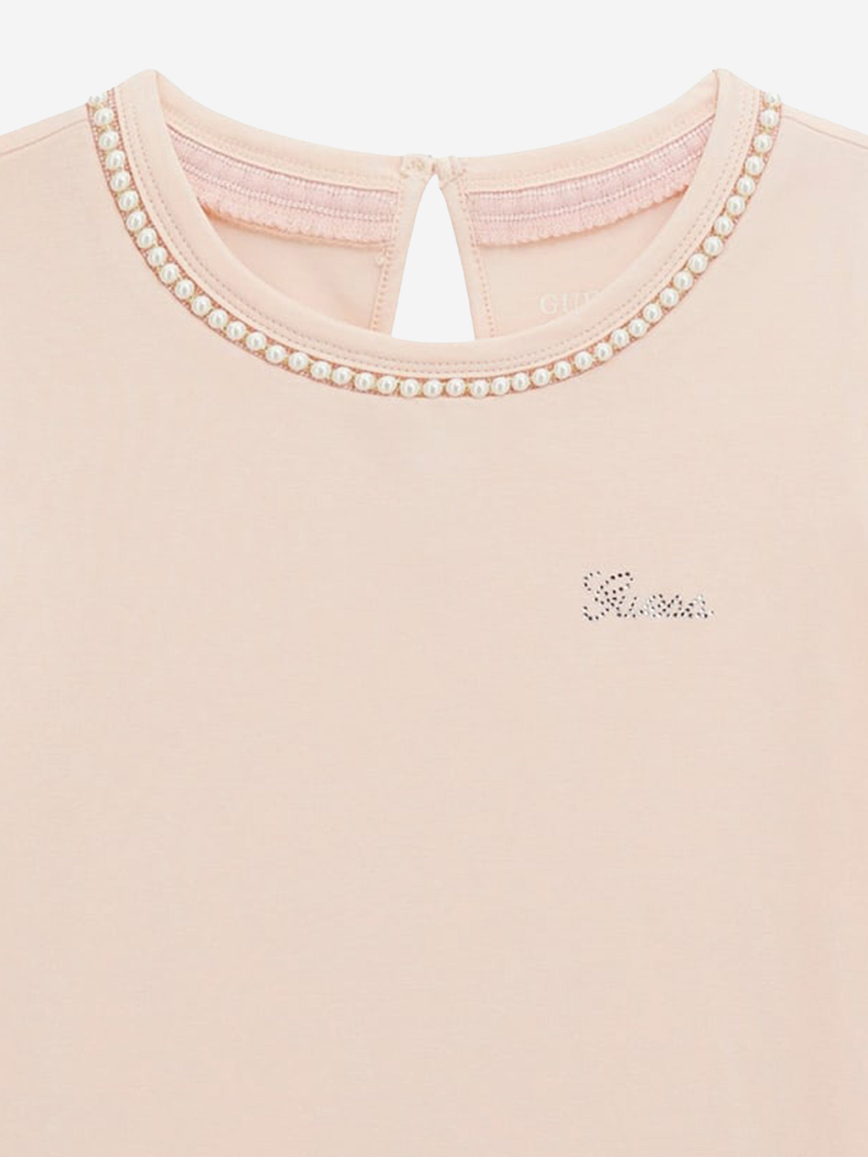 Girls Logo T-Shirt with Pearls in Pink