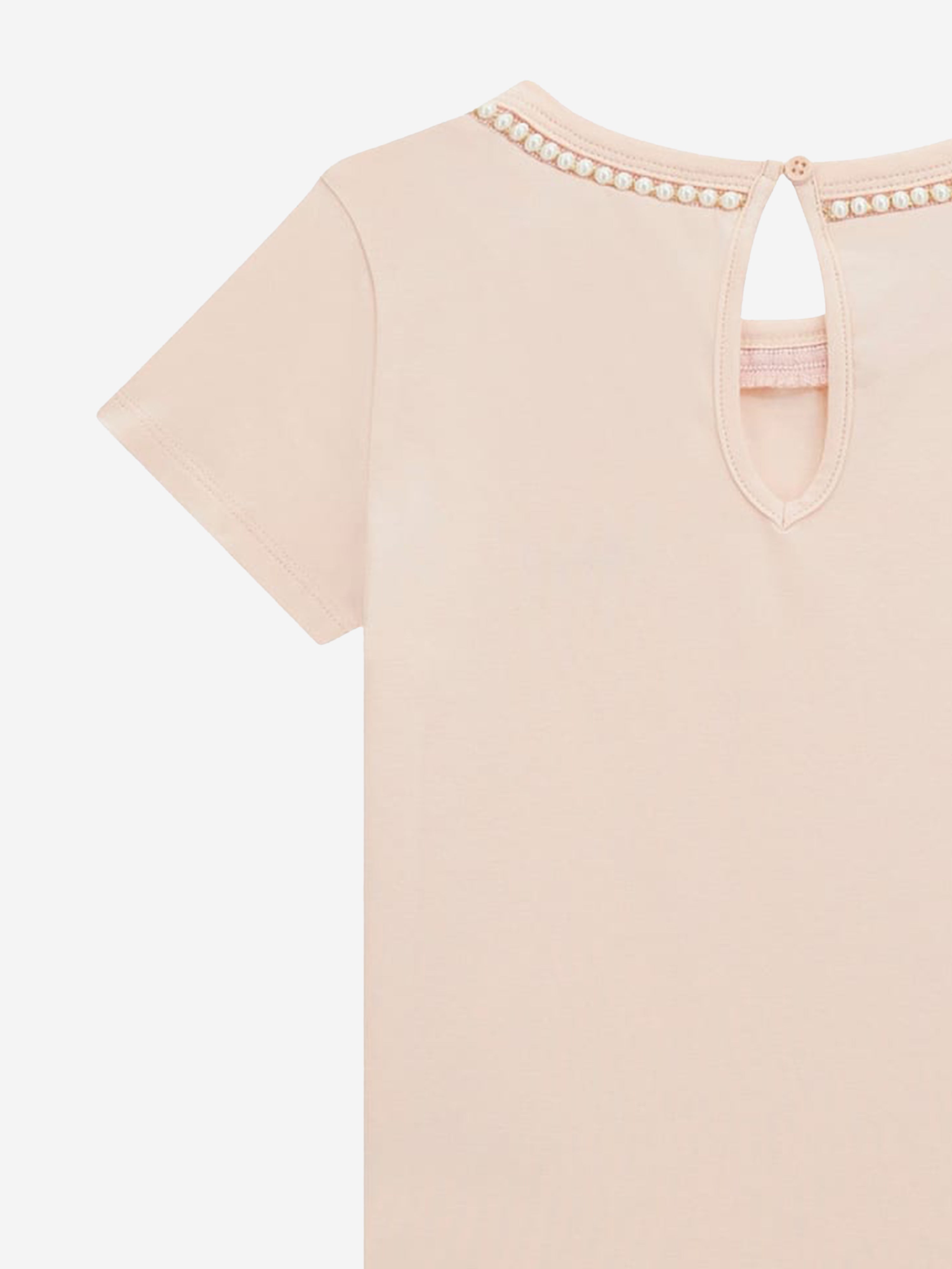 Girls Logo T-Shirt with Pearls in Pink
