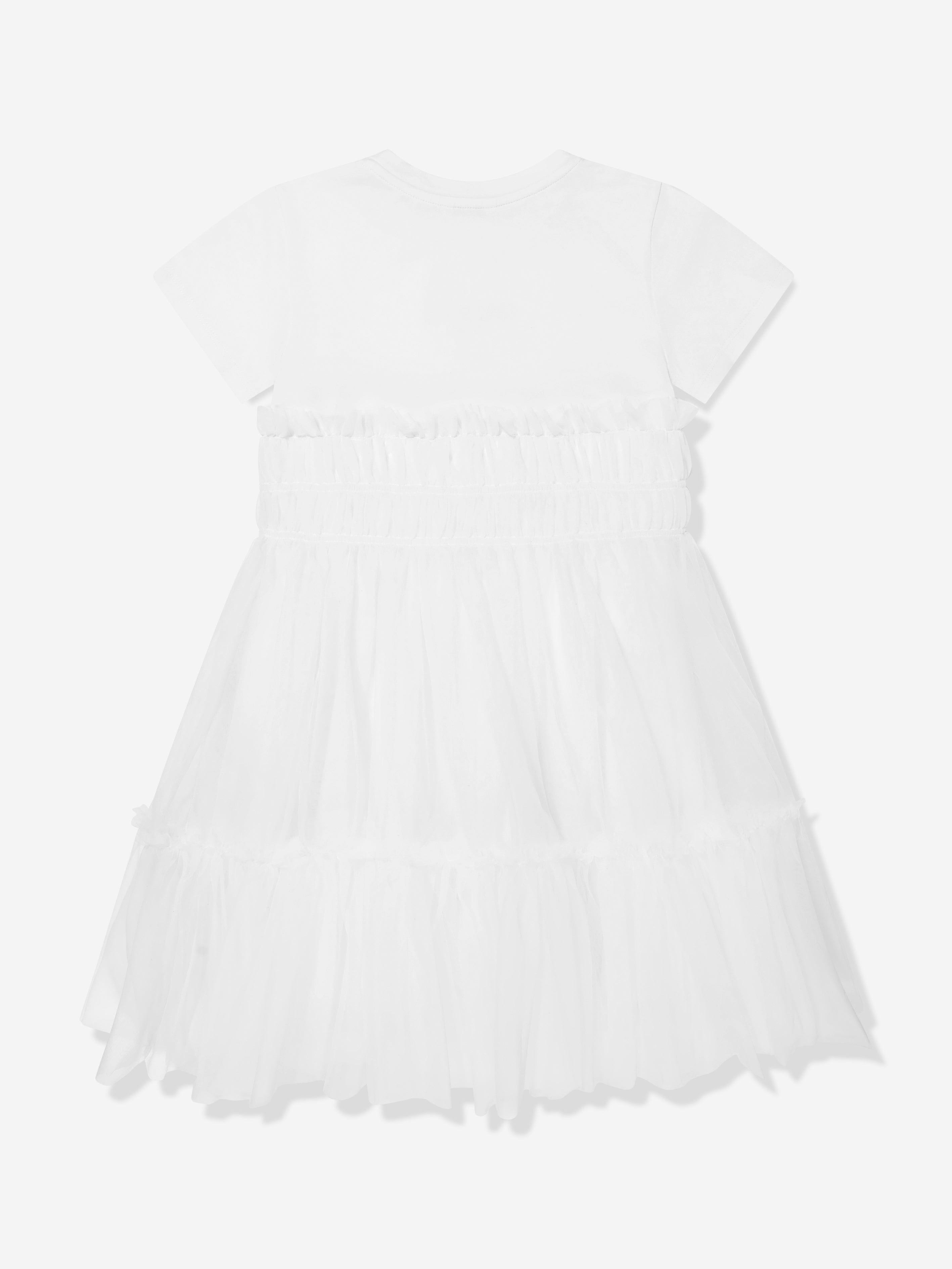 Girls Mixed Fabric Dress in White