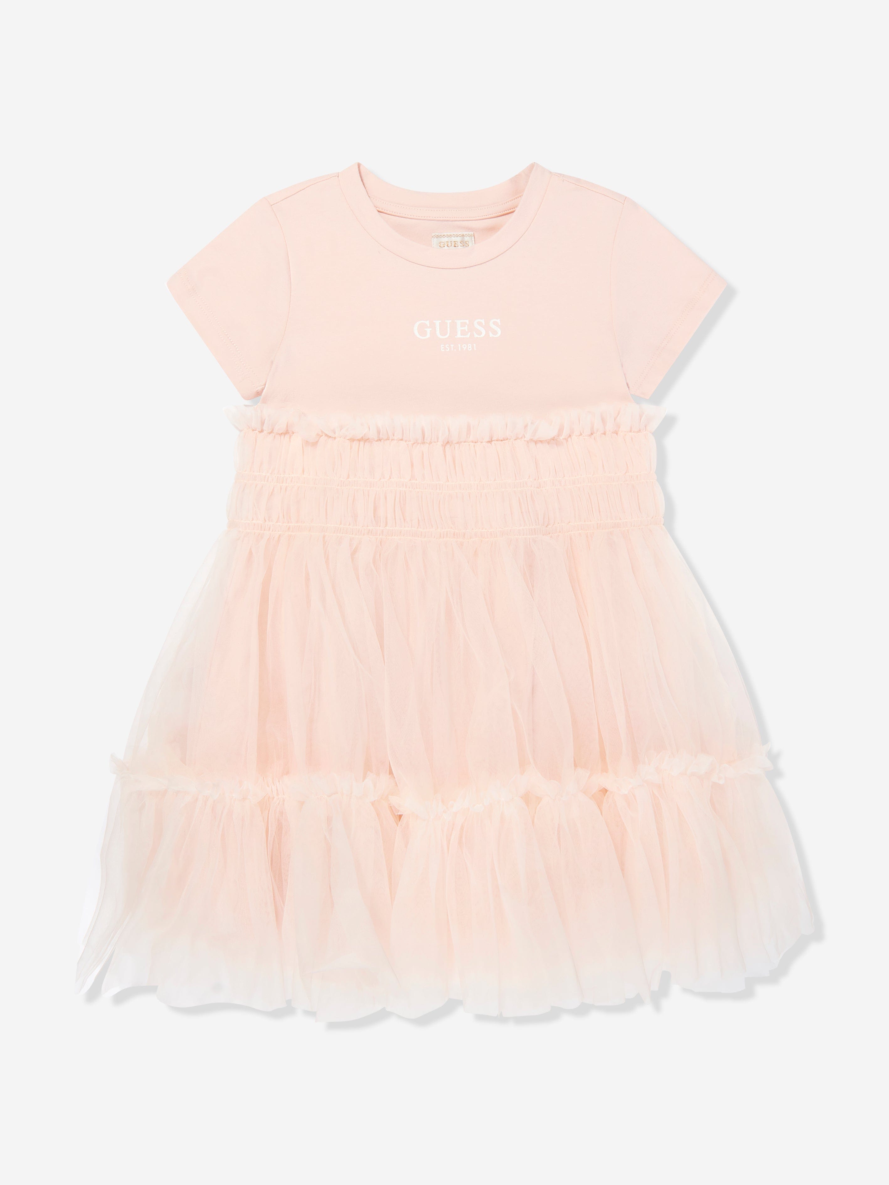 Girls Jersey and Tulle Dress in Pink