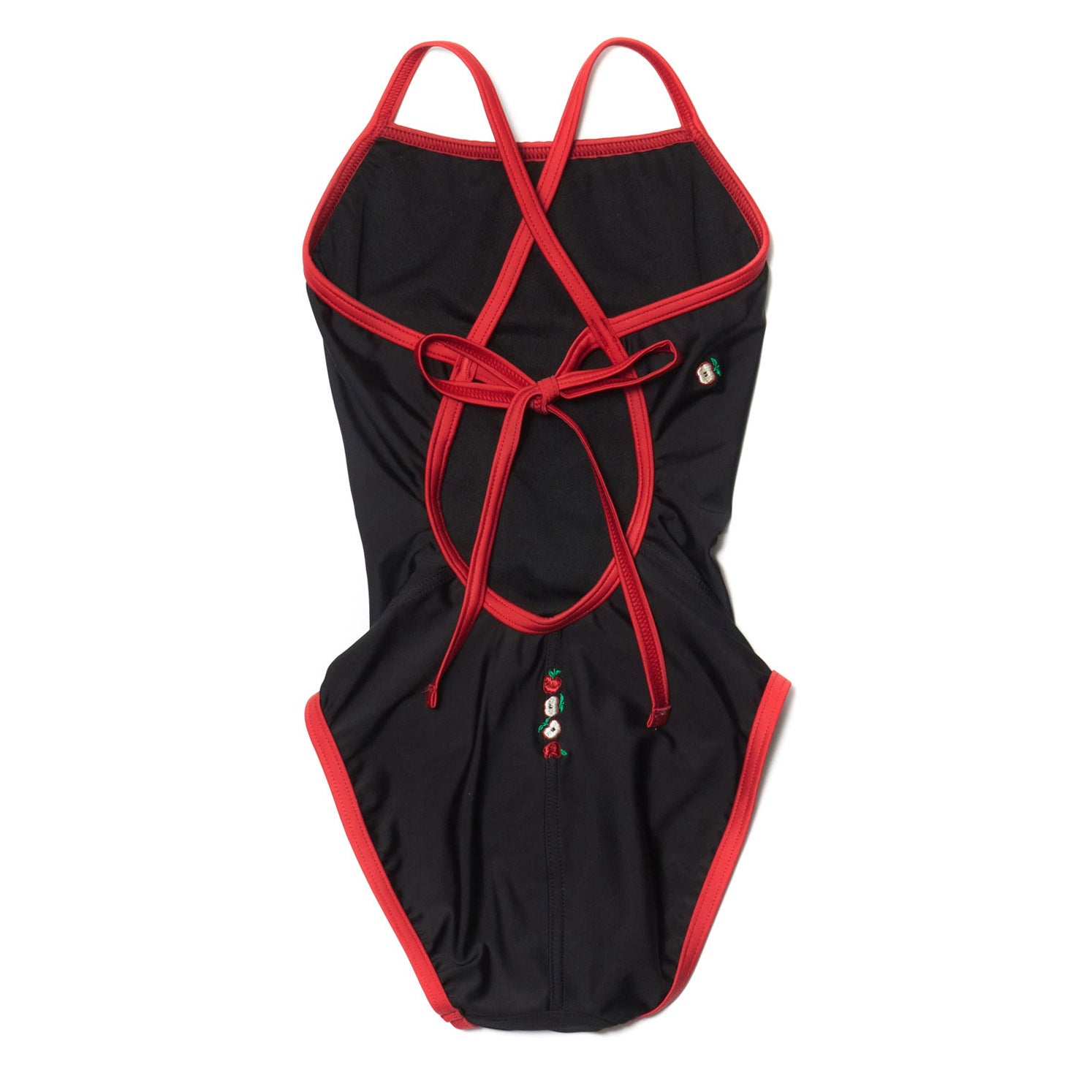 Girls Black Embroidered Professional Swimsuit