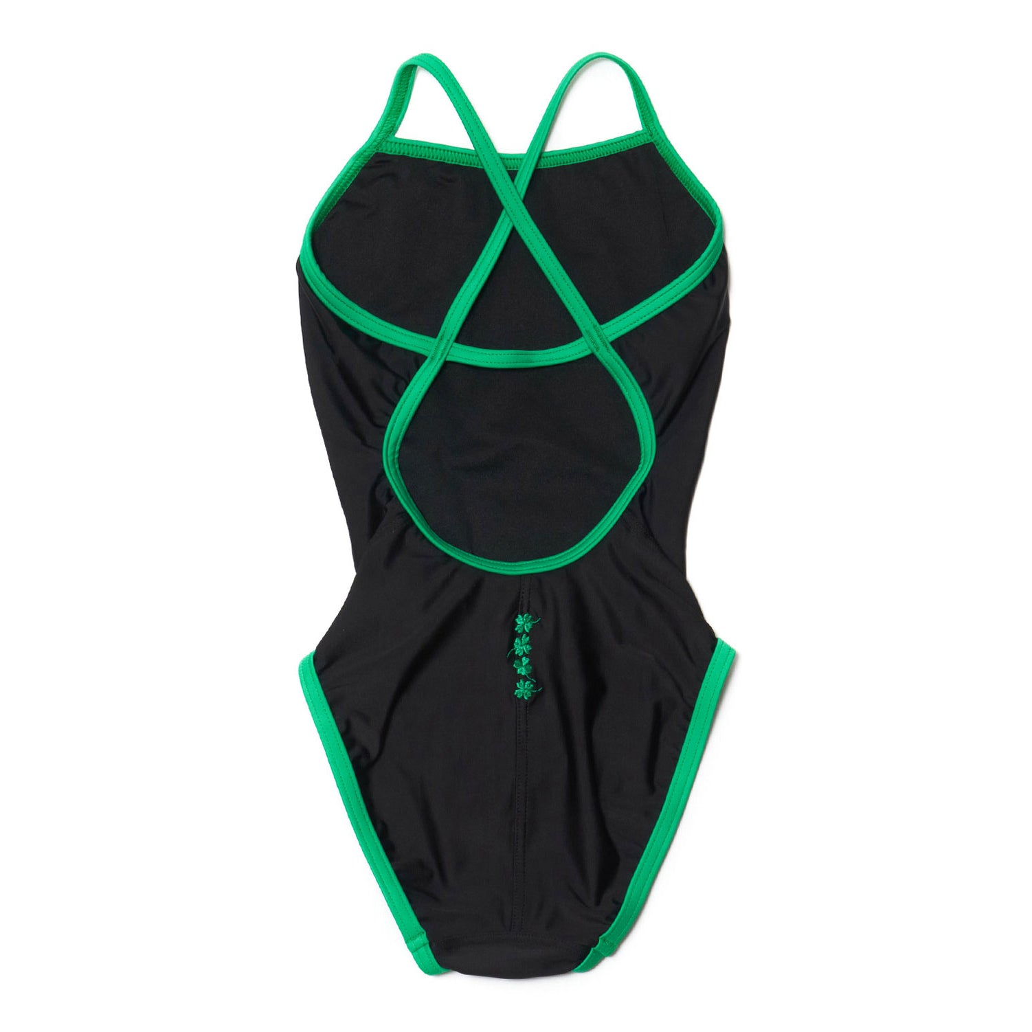 Girls Black Embroidered Professional Swimsuit