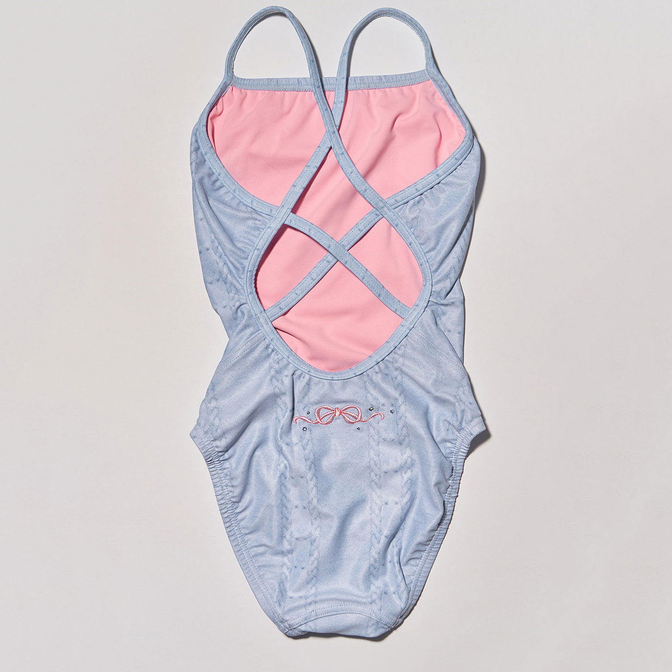 Girls Light Blue Embroidered Professional Swimsuit