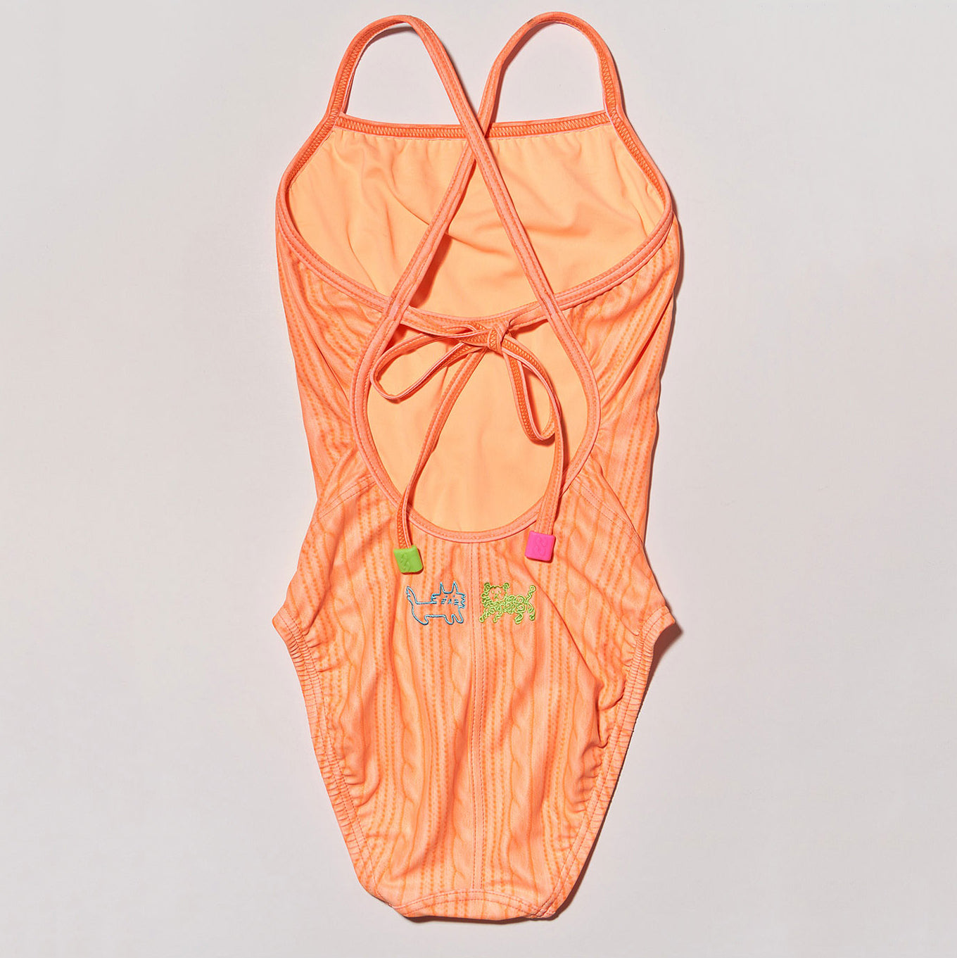 Girls Orange Embroidered Professional Swimsuit