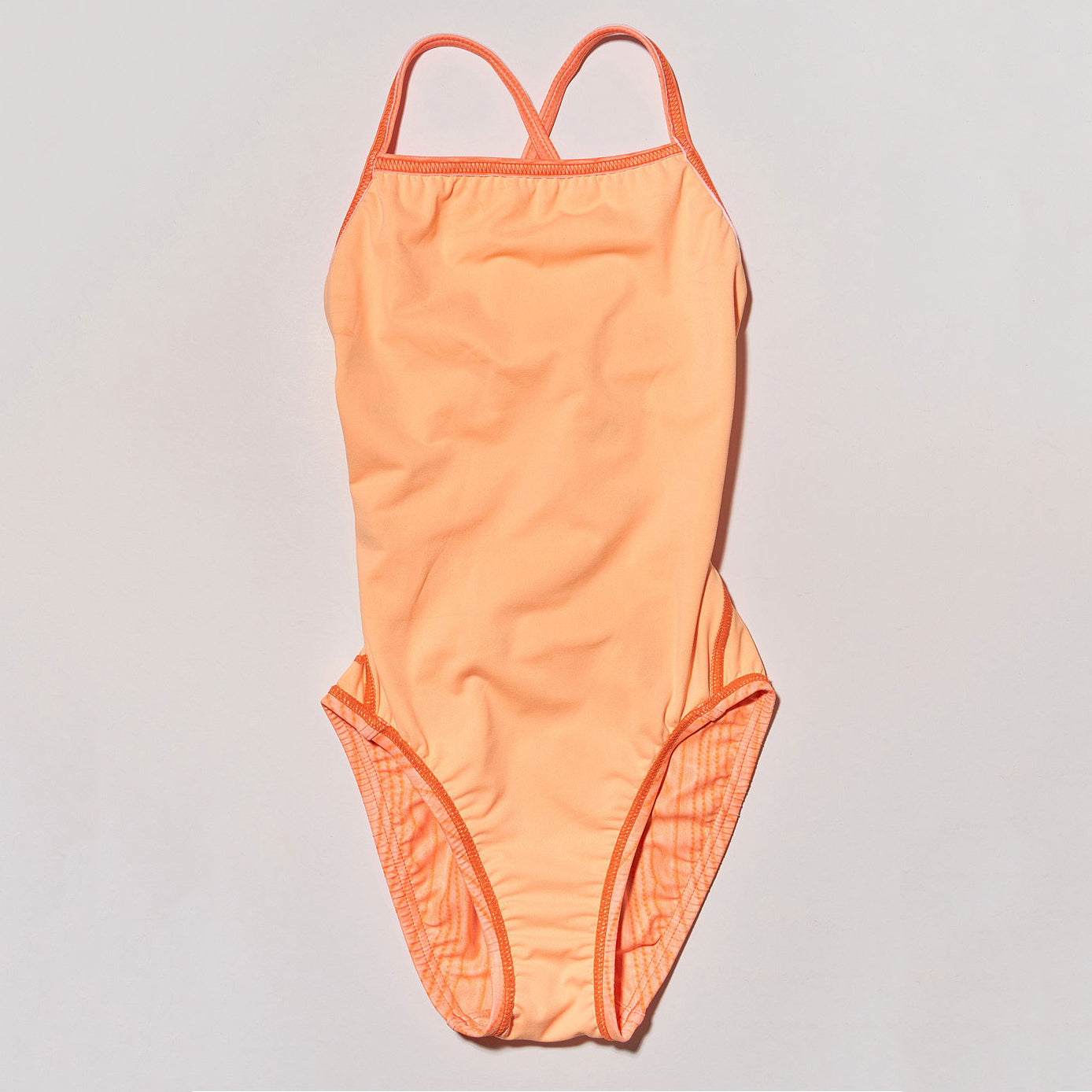 Girls Orange Embroidered Professional Swimsuit