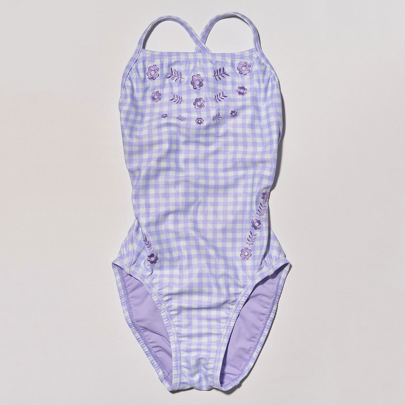 Girls Purple Check Professional Swimsuit