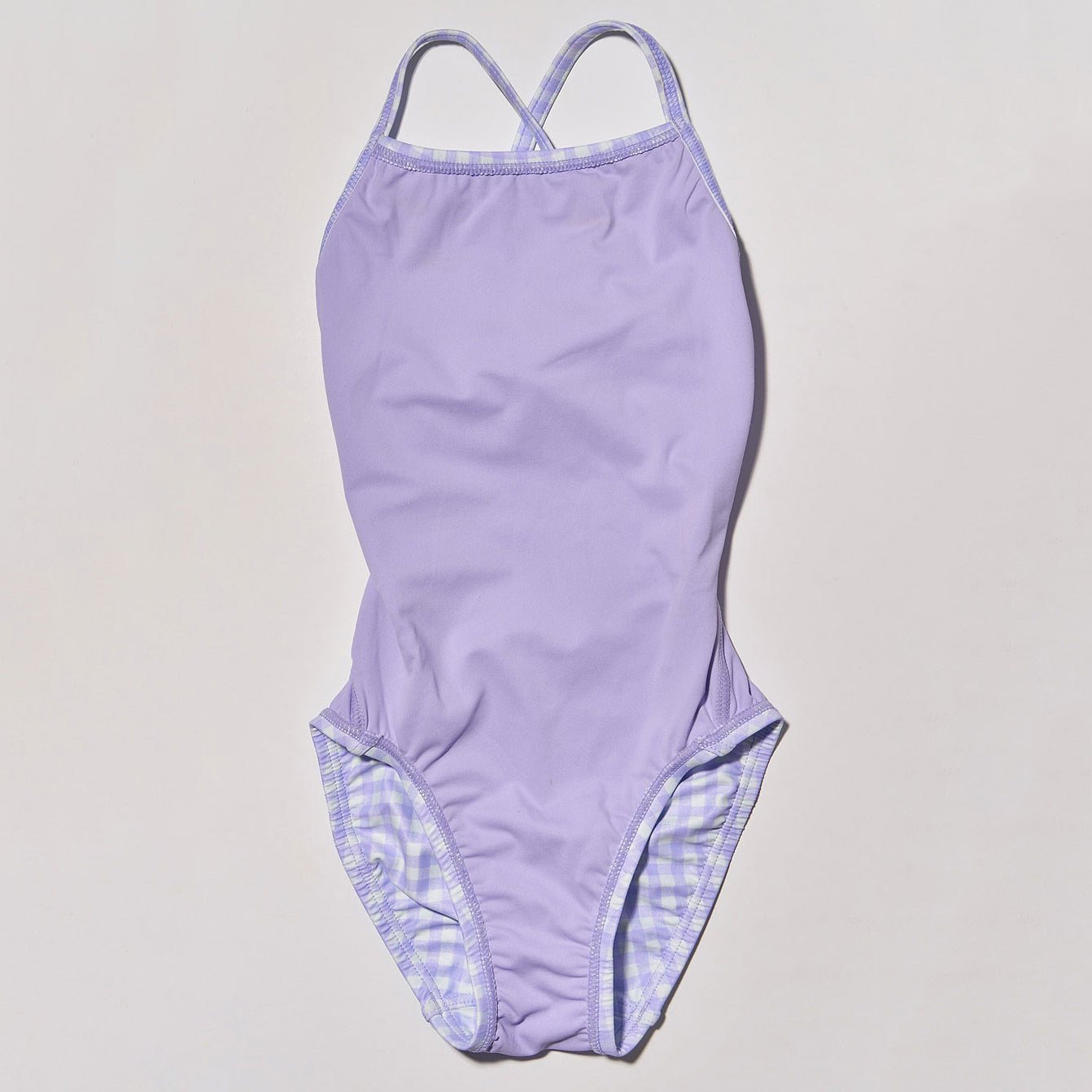 Girls Purple Check Professional Swimsuit