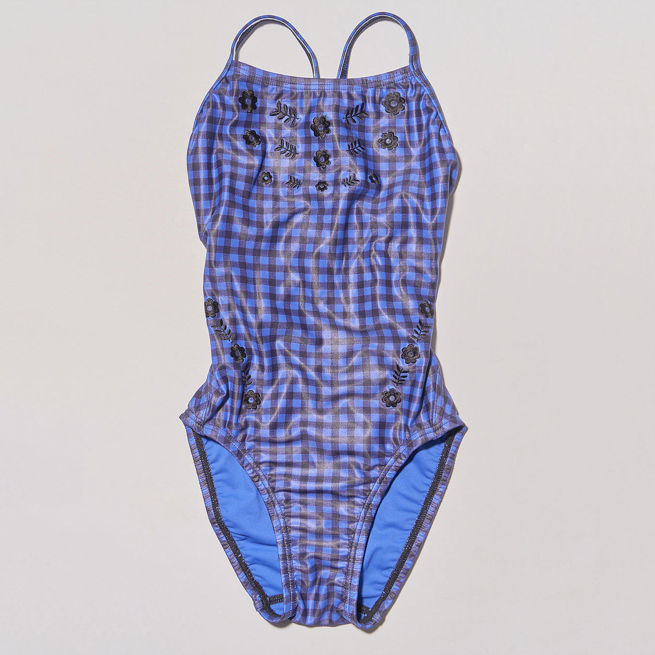 Girls Blue Check Professional Swimsuit