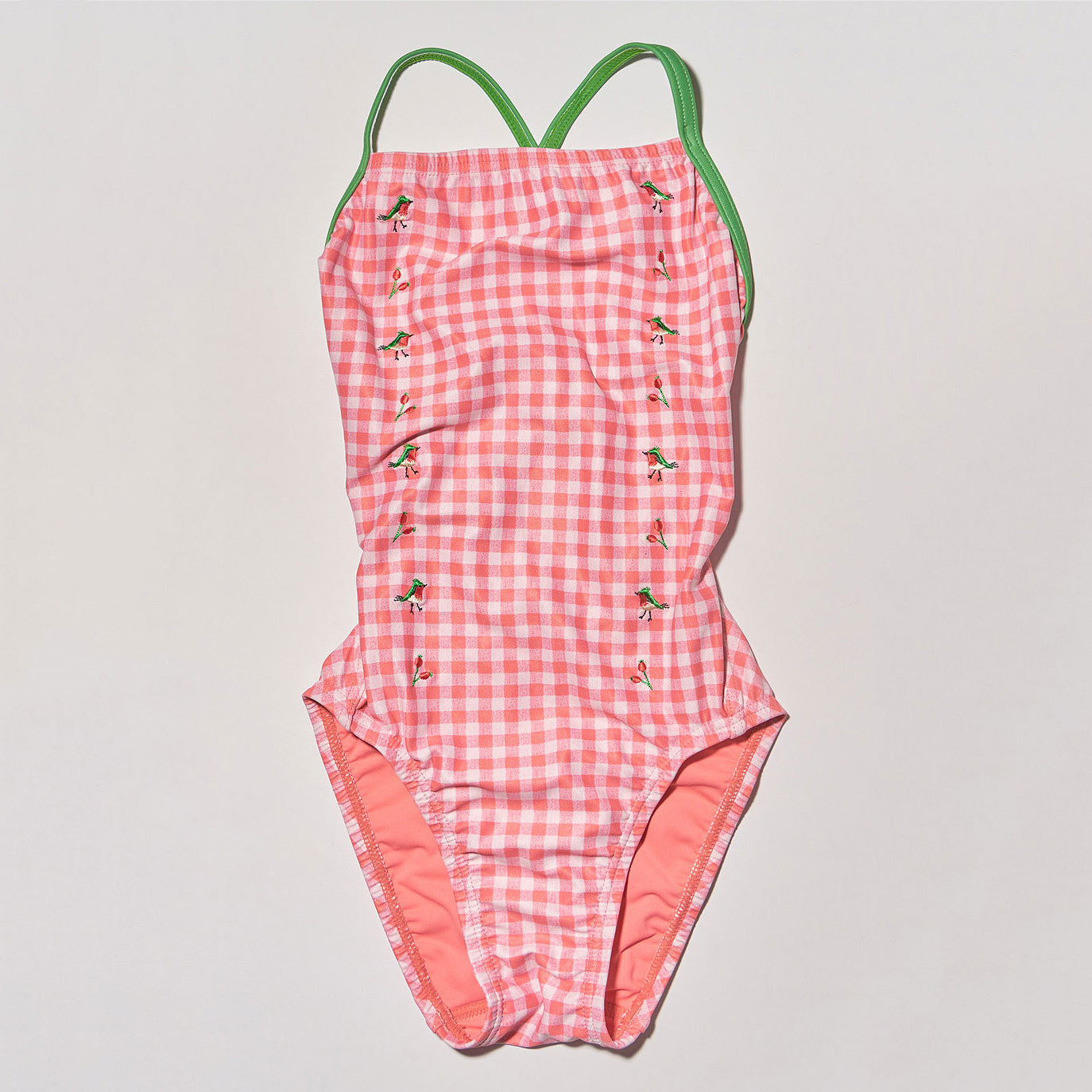 Girls Pink Check Professional Swimsuit