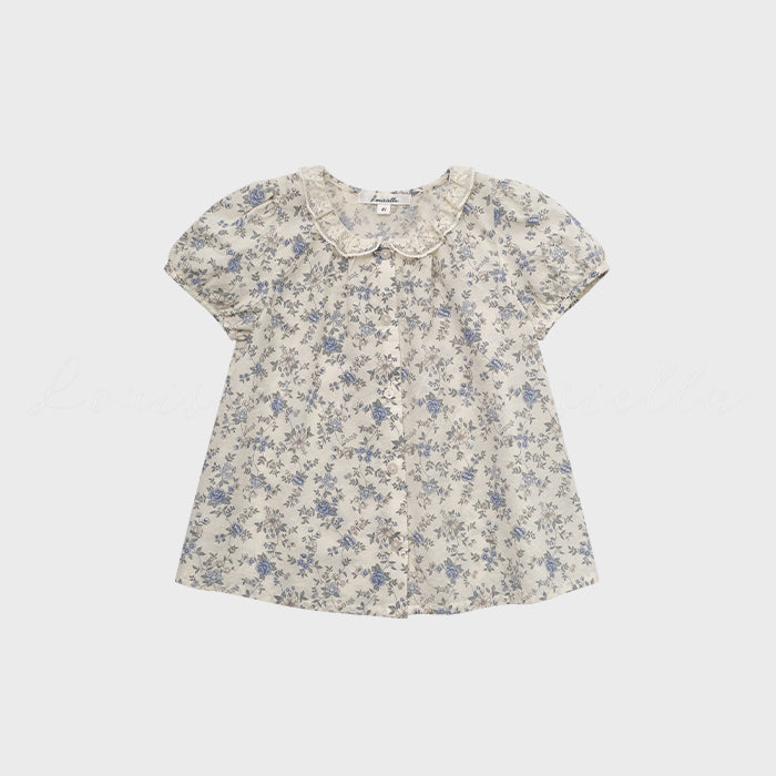 Girls Blue Floral Cotton Shirt