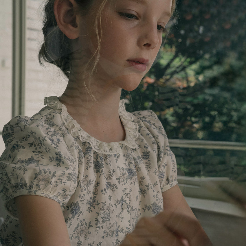 Girls Blue Floral Cotton Shirt