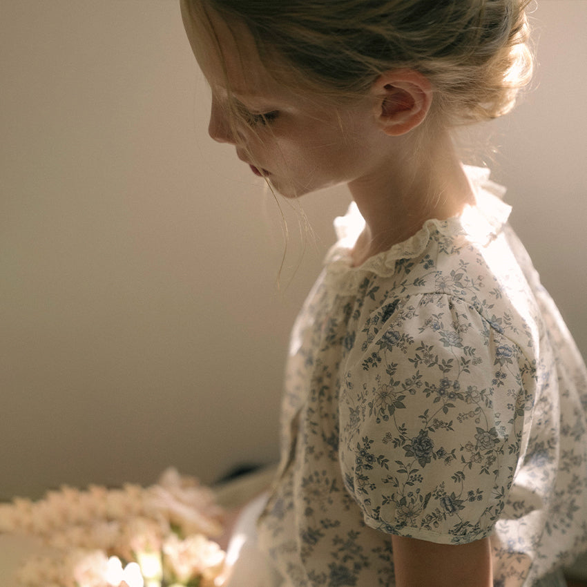 Girls Blue Floral Cotton Shirt