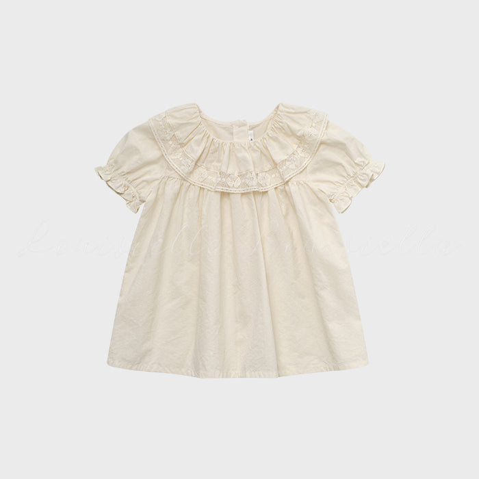Girls Cream Ruffled Cotton Shirt