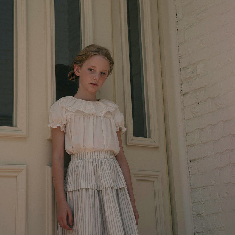 Girls Cream Ruffled Cotton Shirt