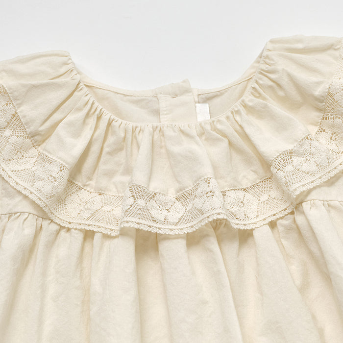 Girls Cream Ruffled Cotton Shirt