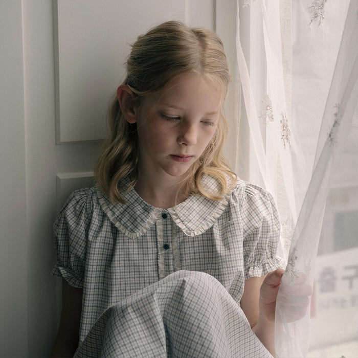 Girls Blue Check Cotton Dress