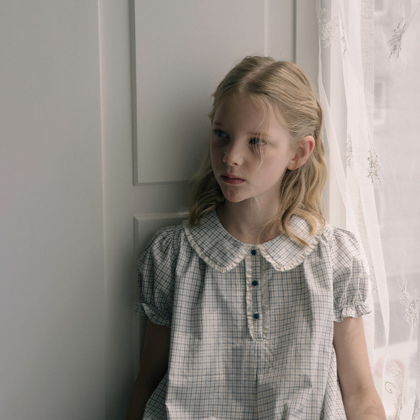 Girls Blue Check Cotton Dress