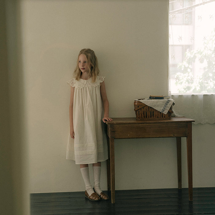 Girls White Embroidered Cotton Dress