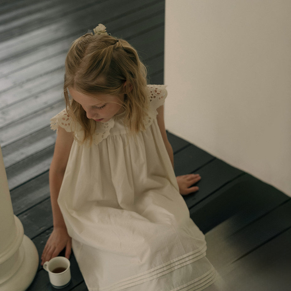 Girls White Embroidered Cotton Dress