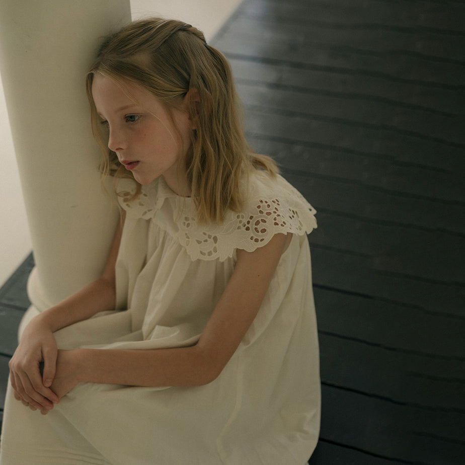 Girls White Embroidered Cotton Dress