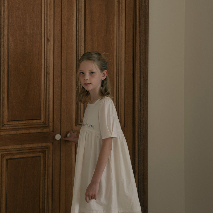 Girls White Embroidered Cotton Dress