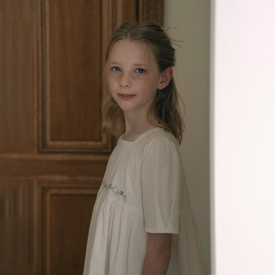 Girls White Embroidered Cotton Dress