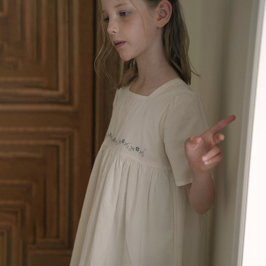 Girls White Embroidered Cotton Dress