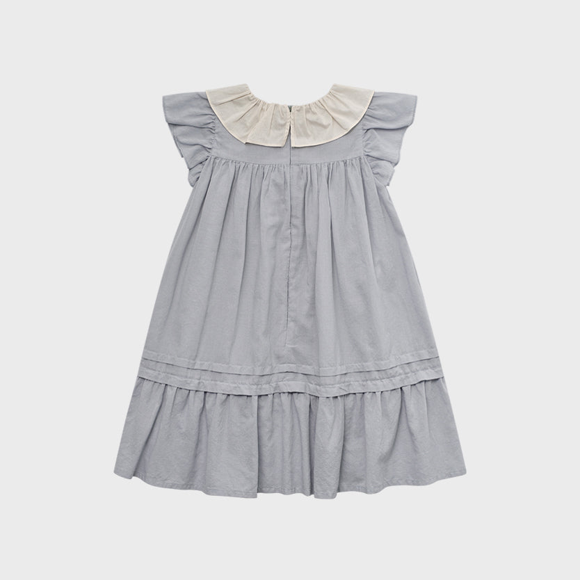 Girls Blue Embroidered Cotton Dress