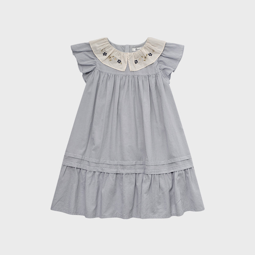 Girls Blue Embroidered Cotton Dress