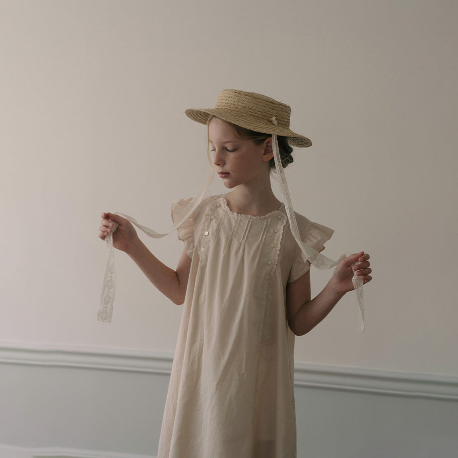 Girls Beige Peach Cotton Dress