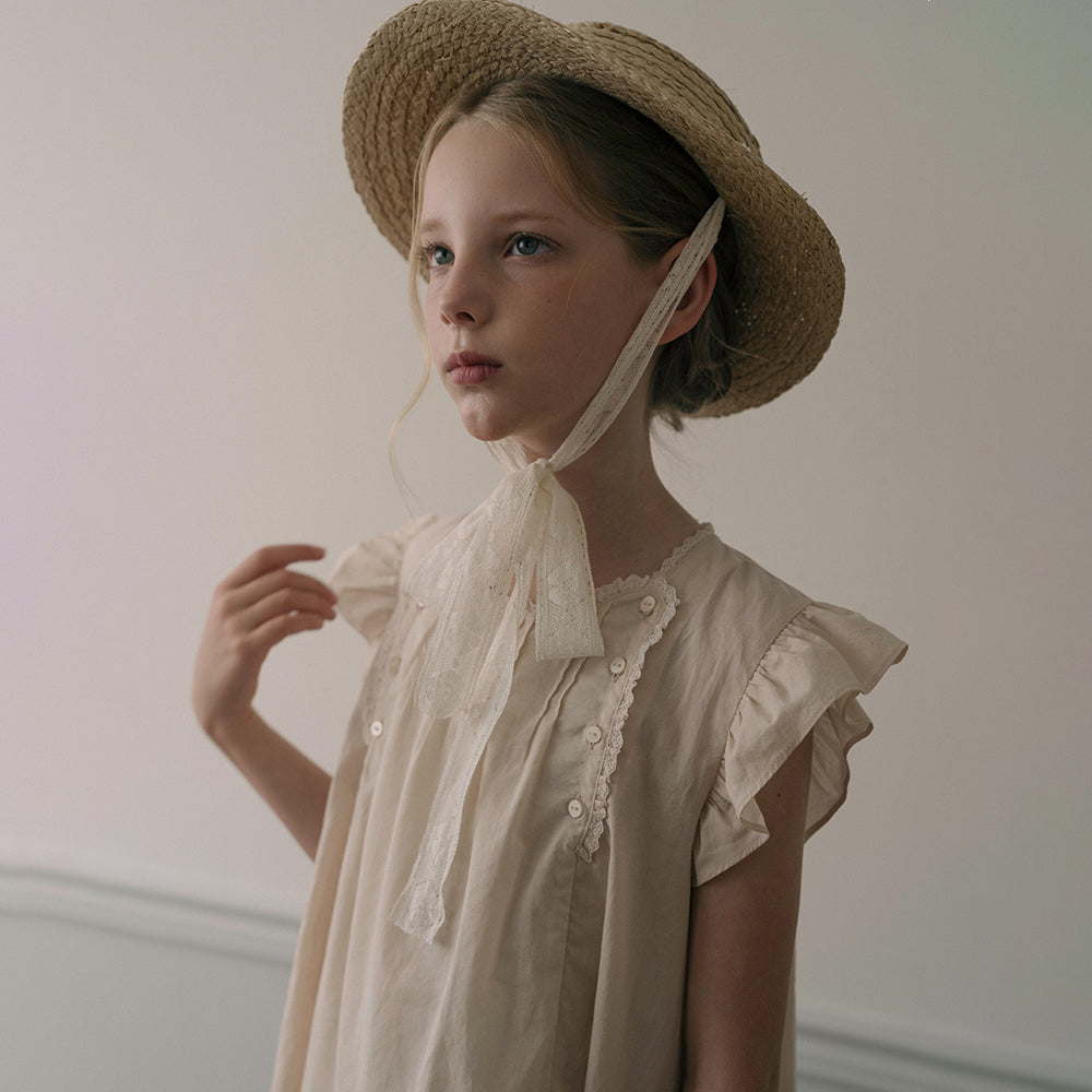 Girls Beige Peach Cotton Dress