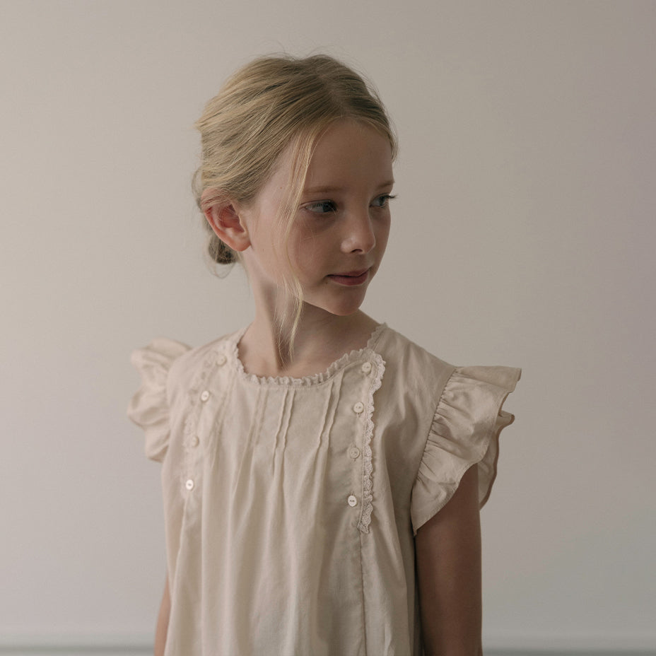 Girls Beige Peach Cotton Dress