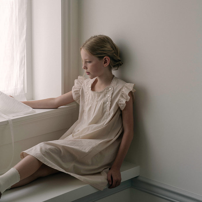 Girls Beige Peach Cotton Dress