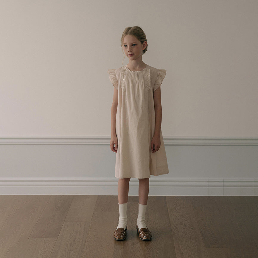 Girls Beige Peach Cotton Dress