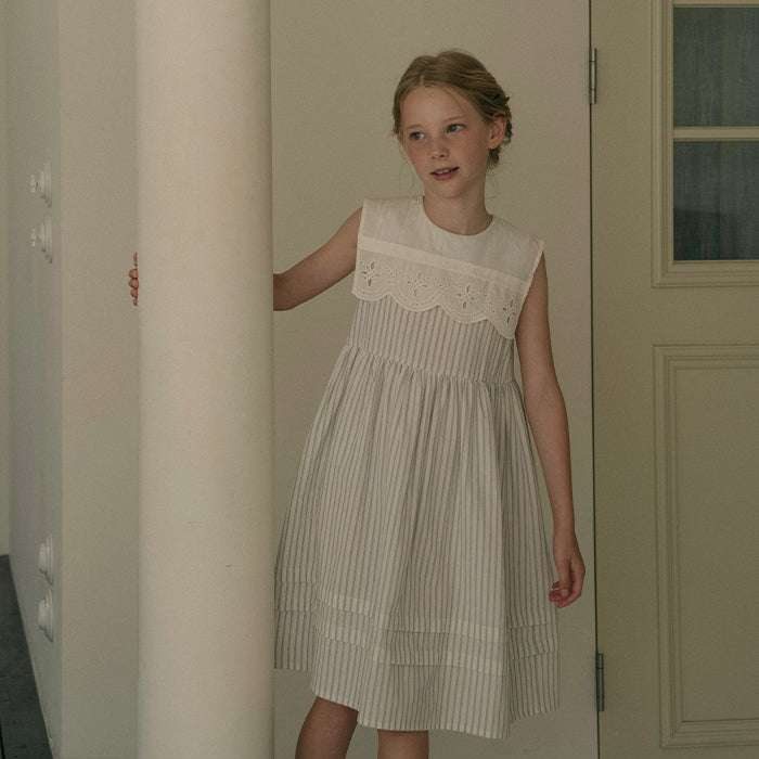 Girls Cream Stripes Cotton Dress