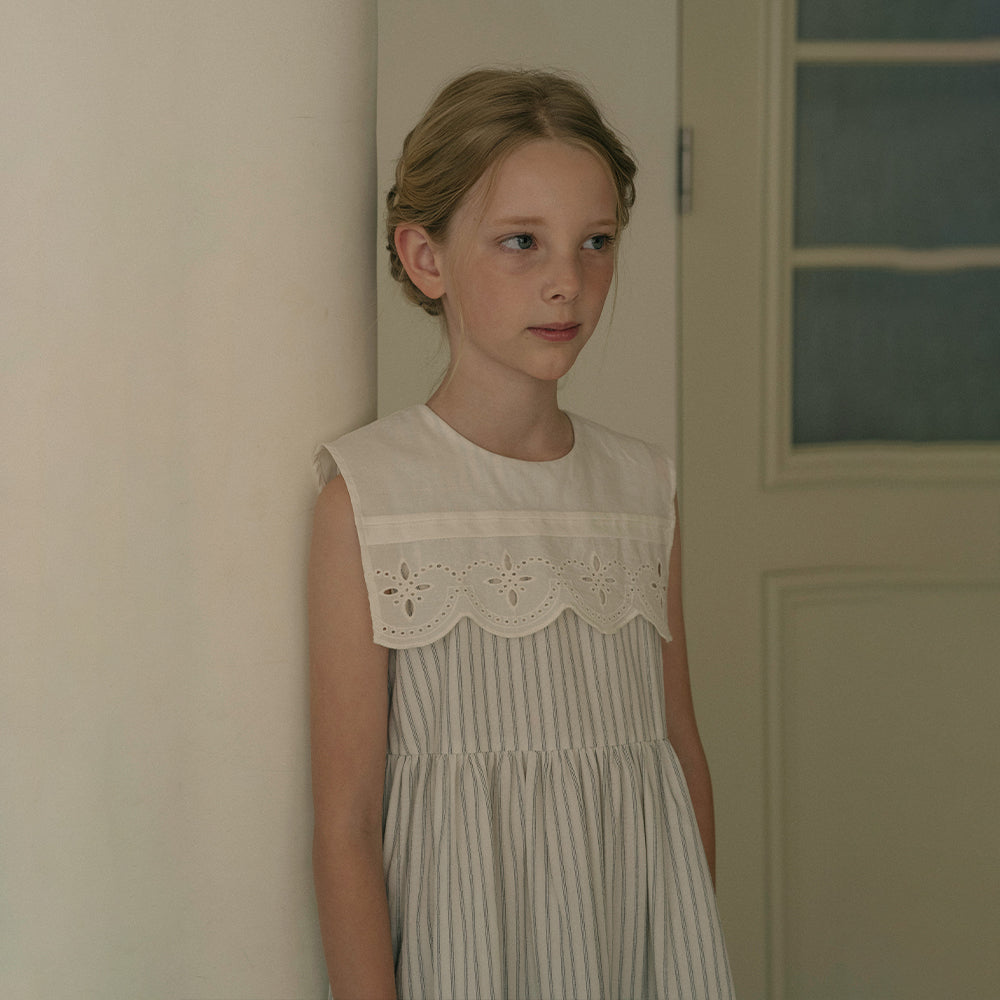 Girls Cream Stripes Cotton Dress