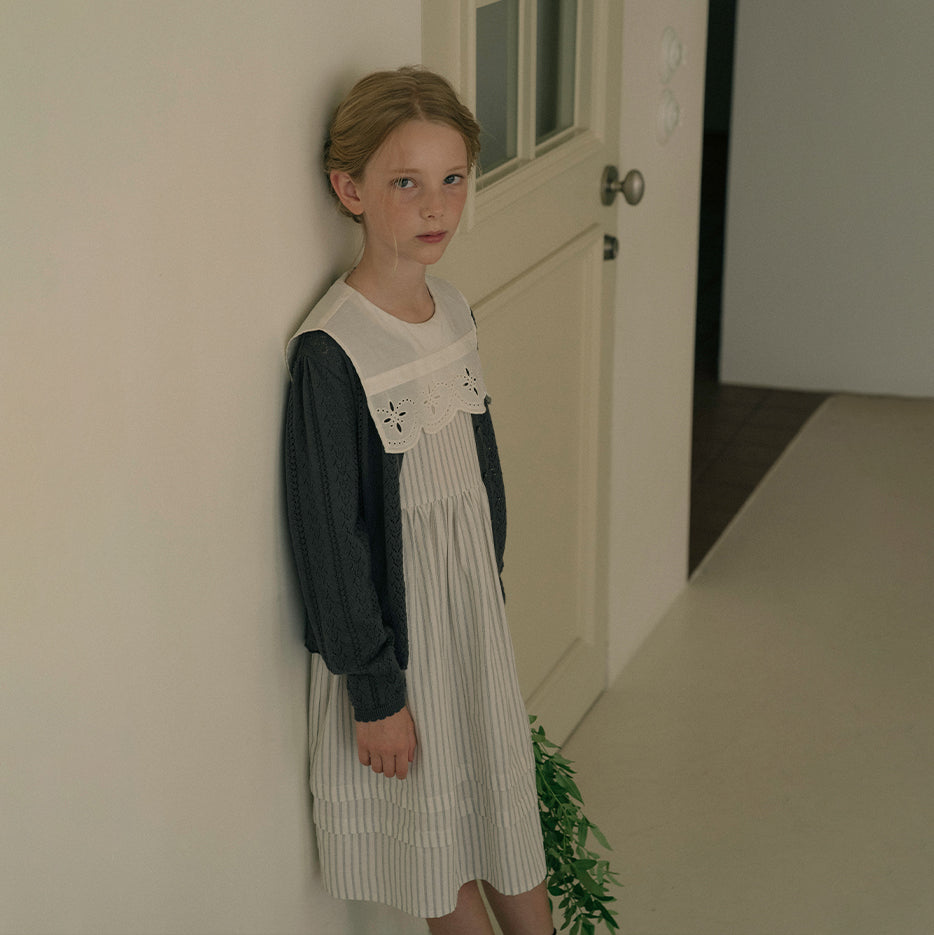 Girls Cream Stripes Cotton Dress