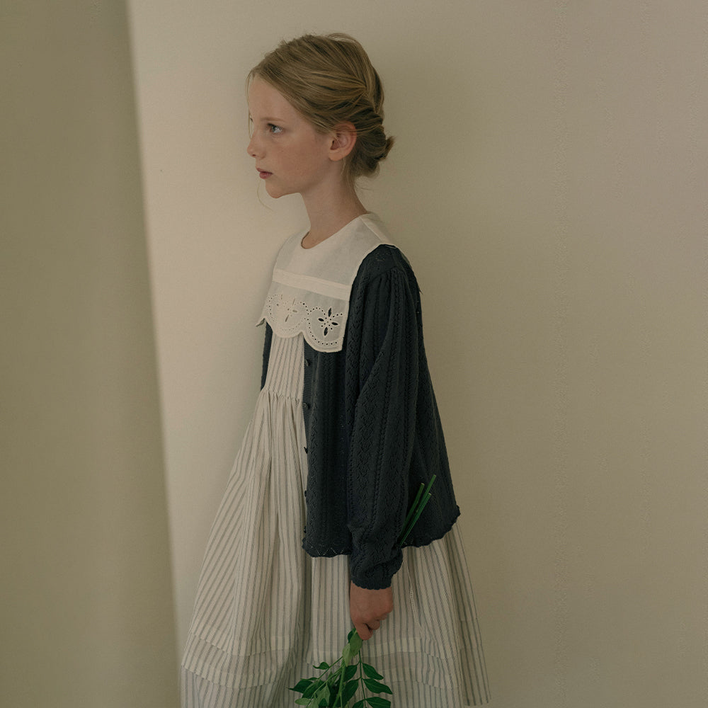 Girls Cream Stripes Cotton Dress
