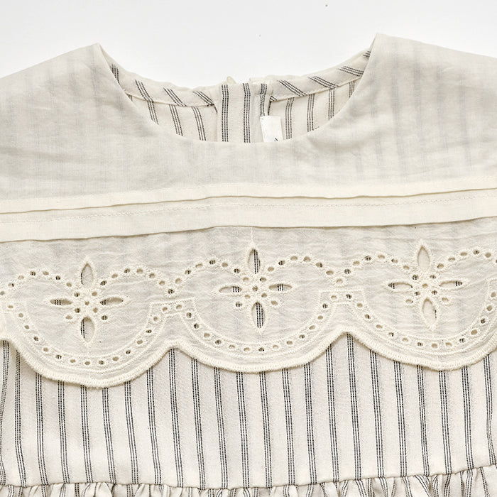 Girls Cream Stripes Cotton Dress