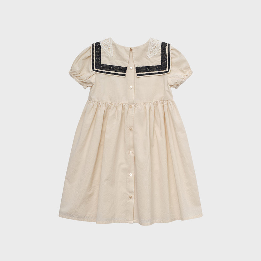 Girls Beige Cotton Dress