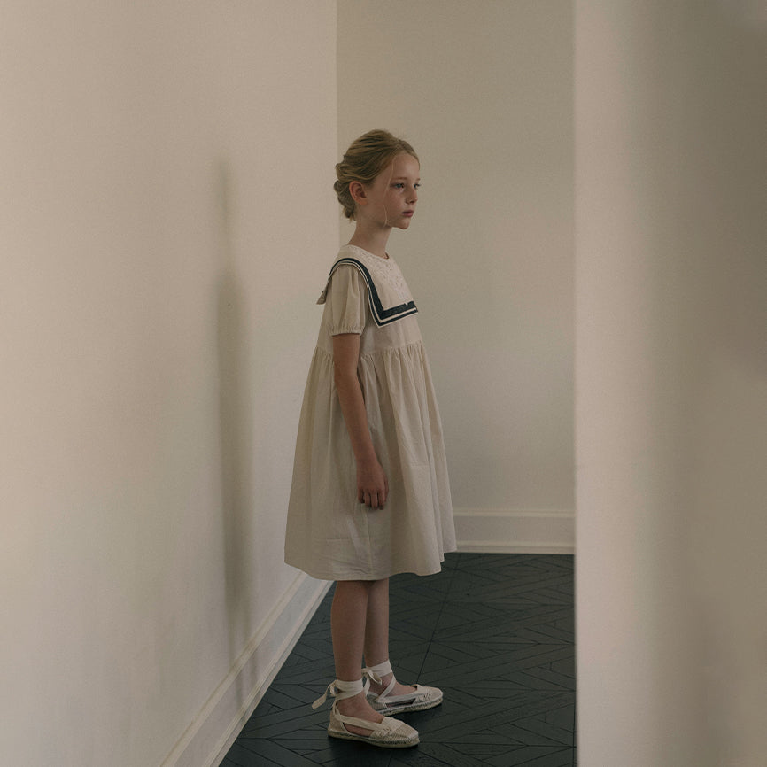 Girls Beige Cotton Dress