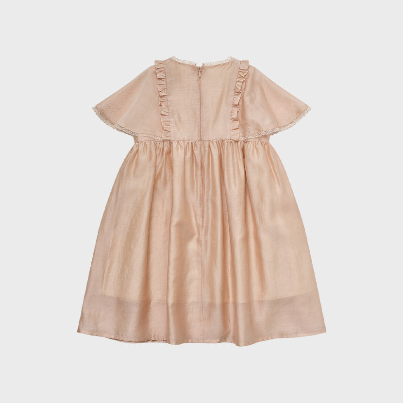 Girls Peach Embroidered Dress