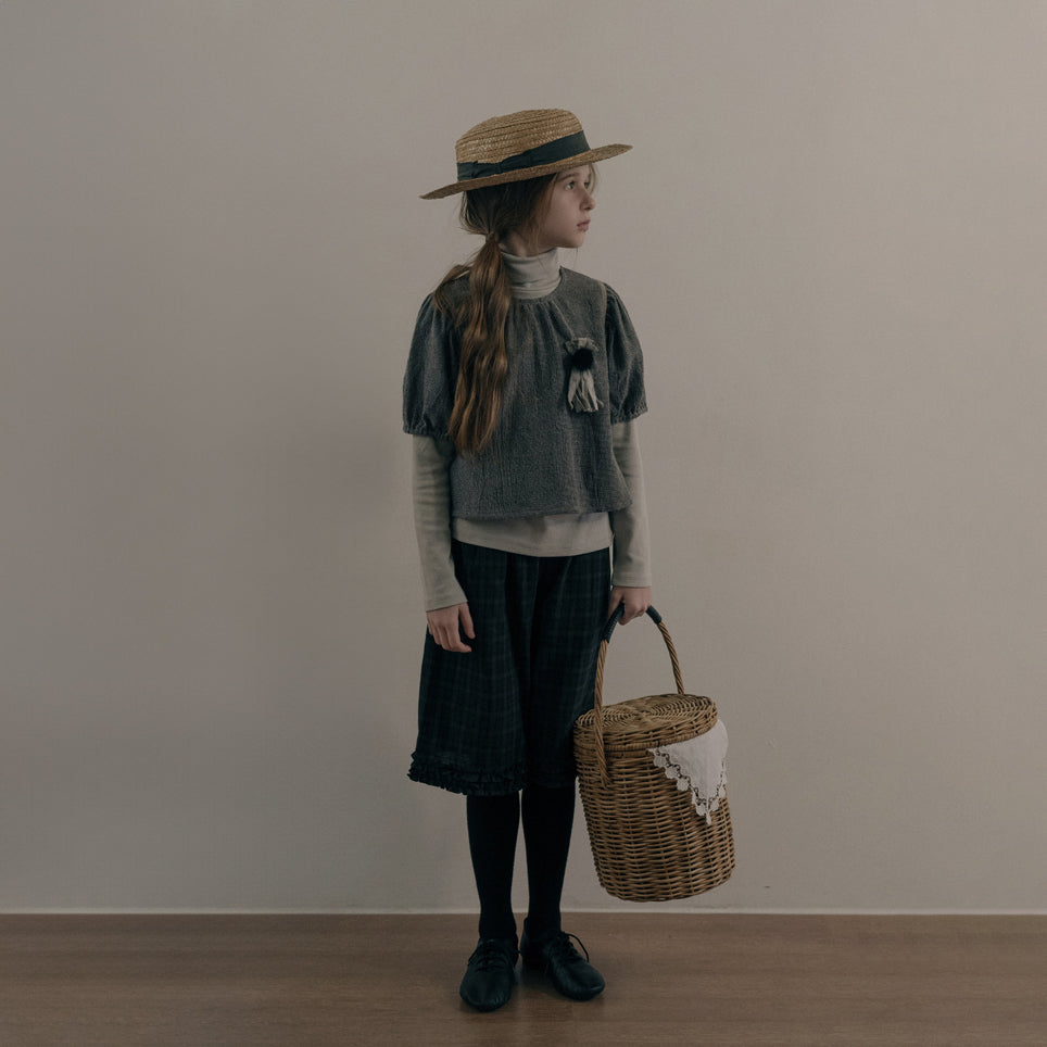 Short en coton à carreaux et dentelle pour fille